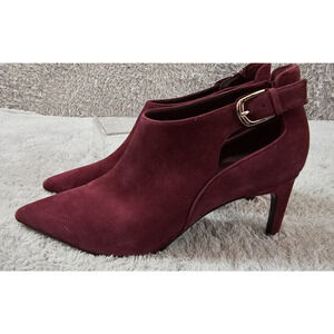 NEW Calvin Klein Ankle Booties Heels Burgundy Suede Pointed Toe Stiletto Sz 11‎